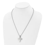 Chisel Stainless Steel Brushed and Polished with CZ Grooved Cross Pendant on a 22 inch Ball Chain Necklace