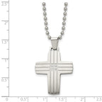 Chisel Stainless Steel Brushed and Polished with CZ Grooved Cross Pendant on a 22 inch Ball Chain Necklace