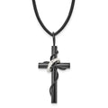 Chisel Stainless Steel Polished Black IP-plated Cross with Ring on a 20.5 inch Leather Cord Necklace