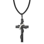 Chisel Stainless Steel Polished Black IP-plated Cross with Ring on a 20.5 inch Leather Cord Necklace