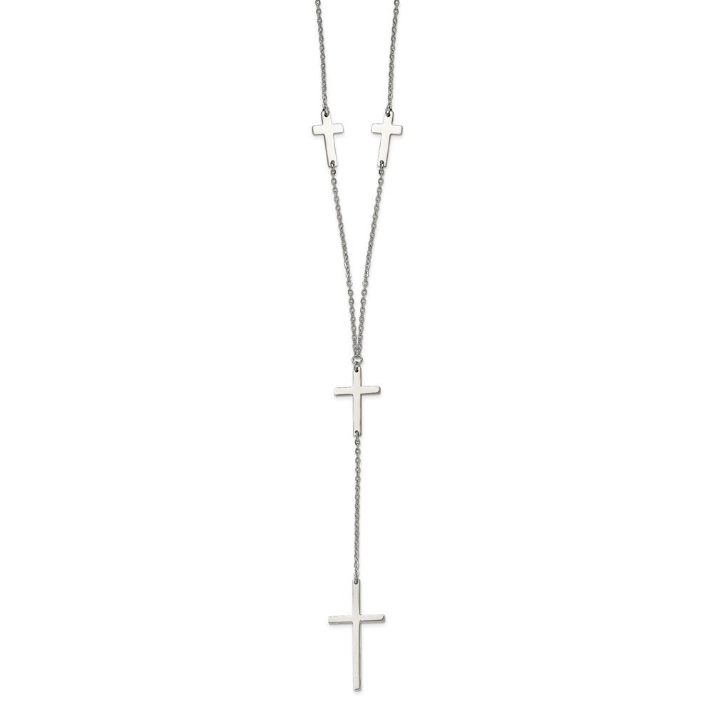 Stainless Steel Polished Cross Dangle Slip on 30in Necklace