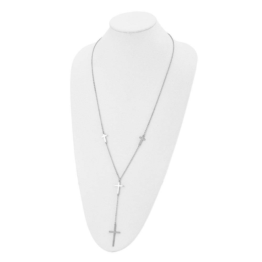 Stainless Steel Polished Cross Dangle Slip on 30in Necklace