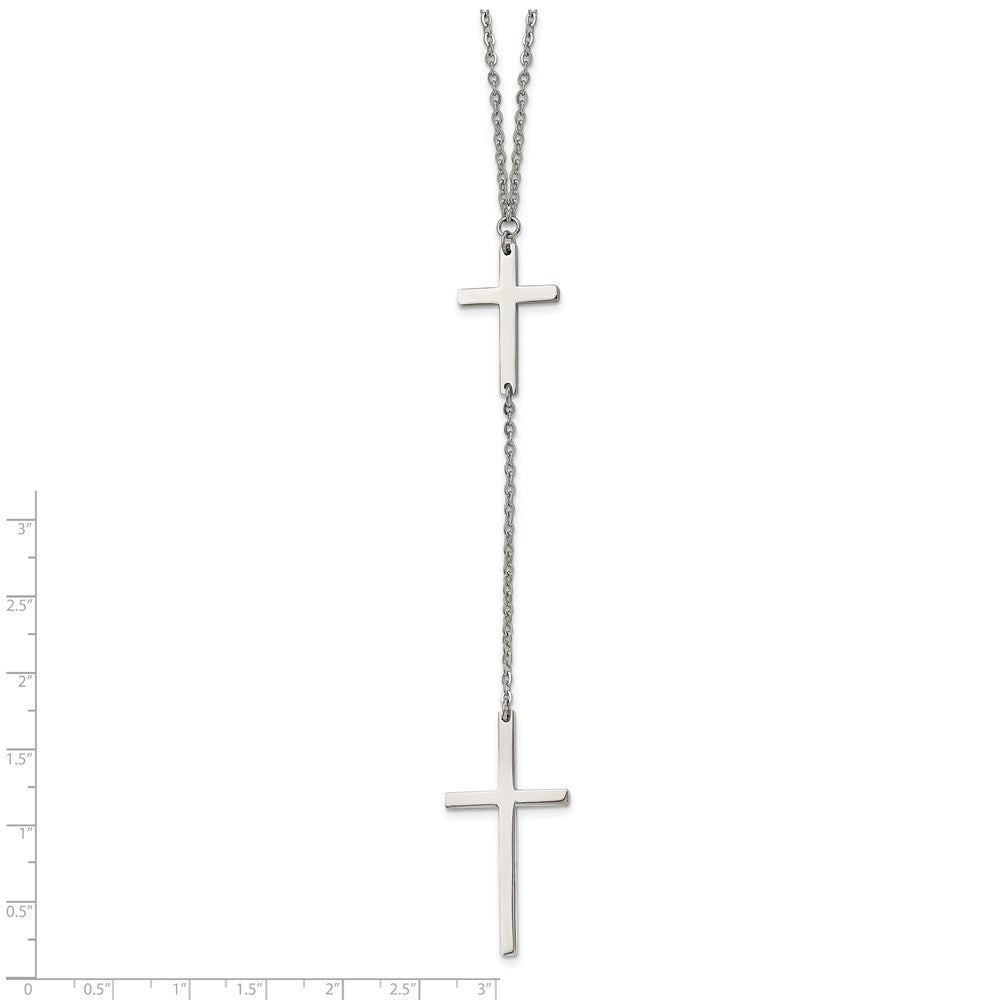 Stainless Steel Polished Cross Dangle Slip on 30in Necklace