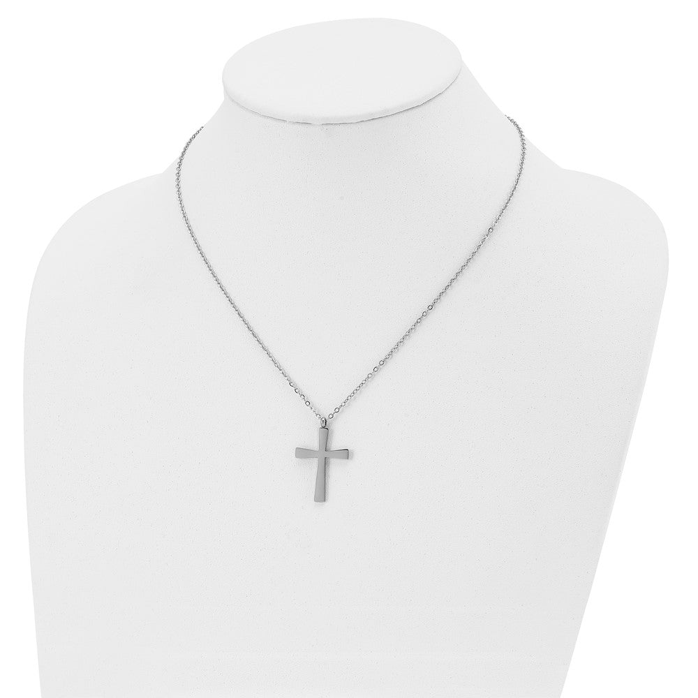 Chisel Stainless Steel Polished Large Cross Pendant on an 18 inch Cable Chain Necklace
