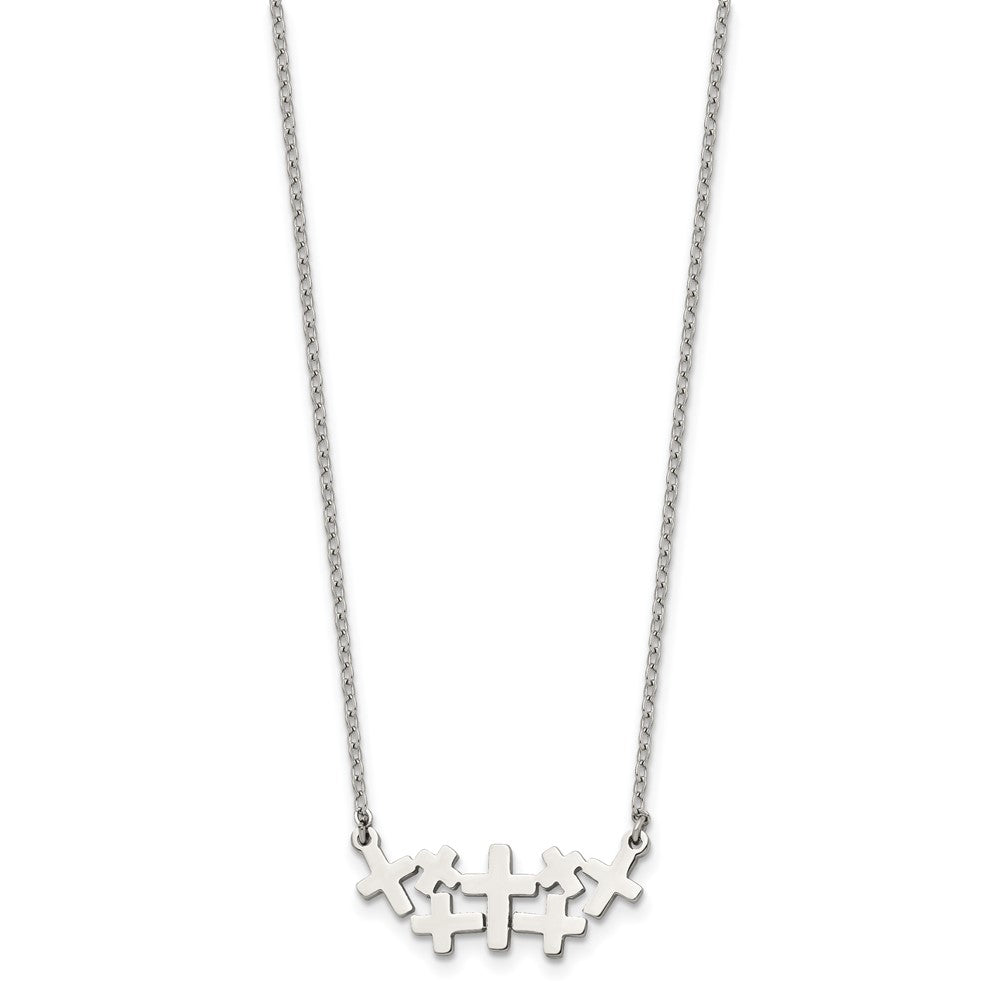 Stainless Steel Brushed and Polished Multi Cross 17.5in Necklace