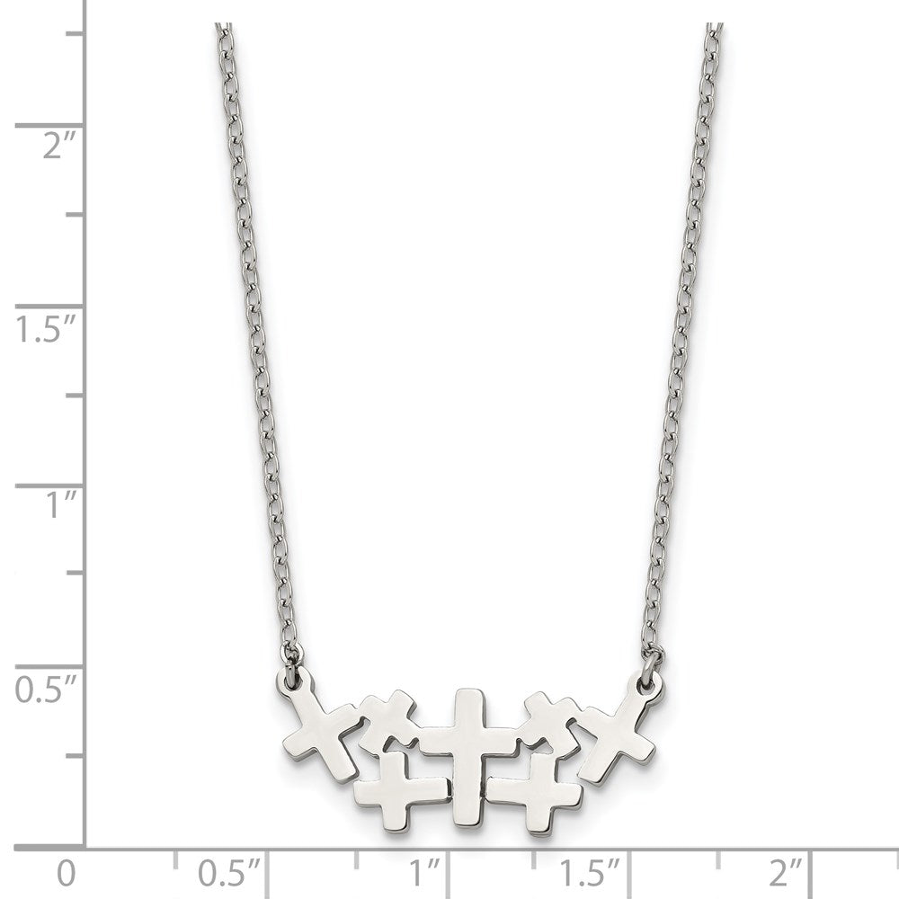 Stainless Steel Brushed and Polished Multi Cross 17.5in Necklace