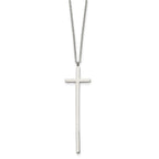 Chisel Stainless Steel Polished Long Cross Pendant on a 30 inch Cable Chain Necklace