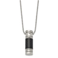 Chisel Stainless Steel Polished with Black Carbon Fiber Inlay Cylinder on a 22 inch Ball Chain Necklace