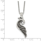 Stainless Steel Antiqued and Polished w/Crystal Wing 18in Necklace