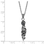 Stainless Steel Antiqued and Polished Black CZ Skull Necklace