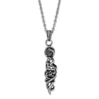 Stainless Steel Antiqued and Polished Black CZ Skull Necklace