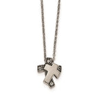 Stainless Steel Antiqued and Polished w/ Crystals Cross Necklace