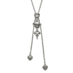 Stainless Steel Antiqued & Polished CZ Heart Skull & Cross Adjustable Necklace