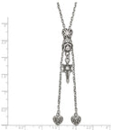 Stainless Steel Polished & Antiqued CZ Gothic Hearts & Sword Adjustable Necklace
