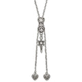 Stainless Steel Polished & Antiqued CZ Gothic Hearts & Sword Adjustable Necklace