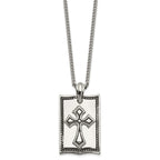 Stainless Steel Antiqued and Polished Cross Dog Tag 24in Necklace