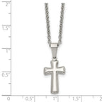 Chisel Stainless Steel Polished Small Pillow Cross Pendant on an 18 inch Cable Chain Necklace