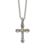 Stainless Steel Antiqued and Polished Yellow IP-plated Cross 24in Necklace