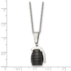 Stainless Steel Polished and Textured Black IP-plated Grenade Necklace