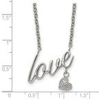 Stainless Steel Polished and Textured LOVE 16.5in w/4in ext Necklace