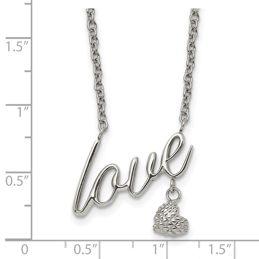 Stainless Steel Polished and Textured LOVE 16.5in w/4in ext Necklace
