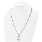 Chisel Stainless Steel Polished with 14k Gold and .02 Carat Diamond Anchor Mariner Cross Pendant on a 24 inch Curb Chain Necklace