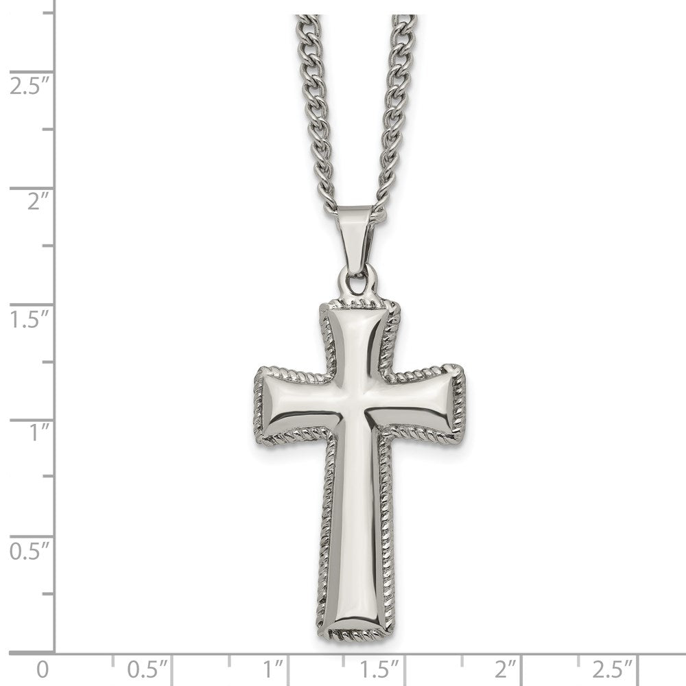 Chisel Stainless Steel Polished Pillow Cross Pendnat on a 24 inch Curb Chain Necklace