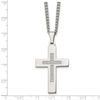 Chisel Stainless Steel Polished with CZ Cross Pendant on a 24 inch Cable Chain Necklace