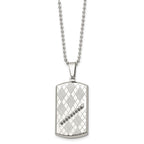 Stainless Steel 22in Polished & Textured w/Black CZ Dog Tag Necklace