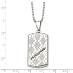Stainless Steel 22in Polished & Textured w/Black CZ Dog Tag Necklace