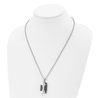 Stainless Steel Polished w/ CZ & Leather Reversible Inlay 22in Necklace