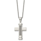 Stainless Steel Brushed and Polished w/Black CZ Cross 24in Necklace