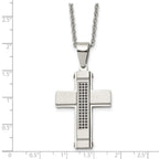 Stainless Steel Brushed and Polished w/Black CZ Cross 24in Necklace