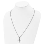 Chisel Stainless Steel Polished and Textured Black IP-plated Cross Pendant on a 24 inch Cable Chain Necklace