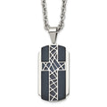 Stainless Steel Brushed and Polished Black IP-plated Cross 24in Necklace