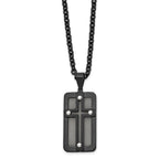 Stainless Steel Polished Black IP-plated w/ Wire Inlay Cross Necklace