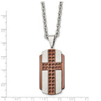 Stainless Steel Brushed & Polished Brown IP-plated Cross 24in Necklace