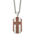Stainless Steel Brushed & Polished Brown IP-plated Cross 24in Necklace