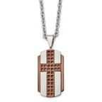 Stainless Steel Brushed & Polished Brown IP-plated Cross 24in Necklace