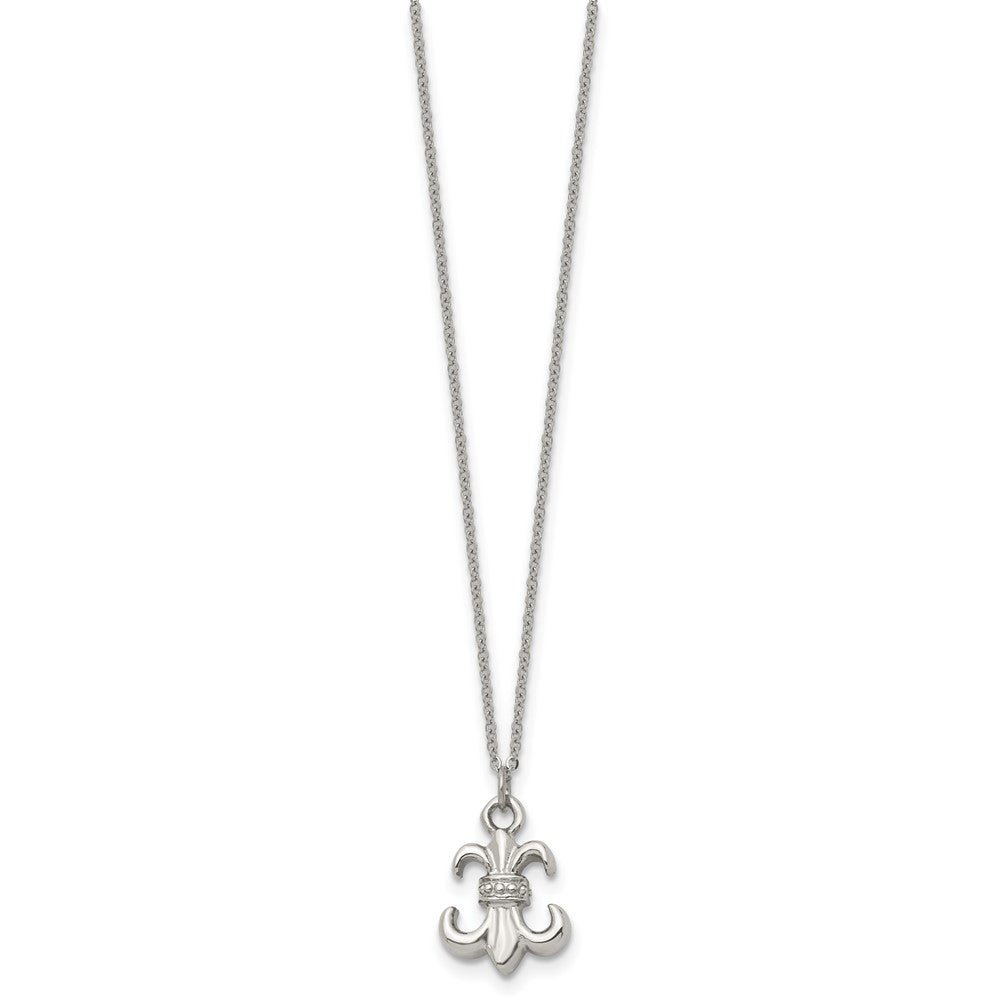 Stainless Steel Polished Fleur de lis 18.75in w/2 ext Necklace