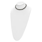 Stainless Steel Polished Black Leather Curb w/2in ext Choker Necklace