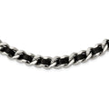 Stainless Steel Polished Black Leather Curb w/2in ext Choker Necklace