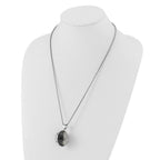 Stainless Steel Polished Grey & Clear Glass Round Pendant Necklace