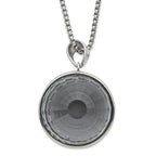 Stainless Steel Polished Grey & Clear Glass Round Pendant Necklace