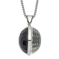 Stainless Steel Polished Grey & Clear Glass Round Pendant Necklace