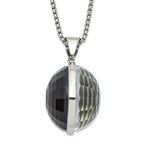 Stainless Steel Polished Grey & Clear Glass Round Pendant Necklace