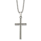 Chisel Stainless Steel Polished and Textured Braided Design Cross Pendant on a 20 inch Ball Chain Necklace