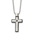 Chisel Stainless Steel Brushed and Polished Black IP-plated CZ Cross Pendant on a 20 inch Ball Chain Necklace