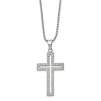 Chisel Stainless Steel Polished with CZ CutoutCross Pendant on a 22 inch Ball Chain Necklace