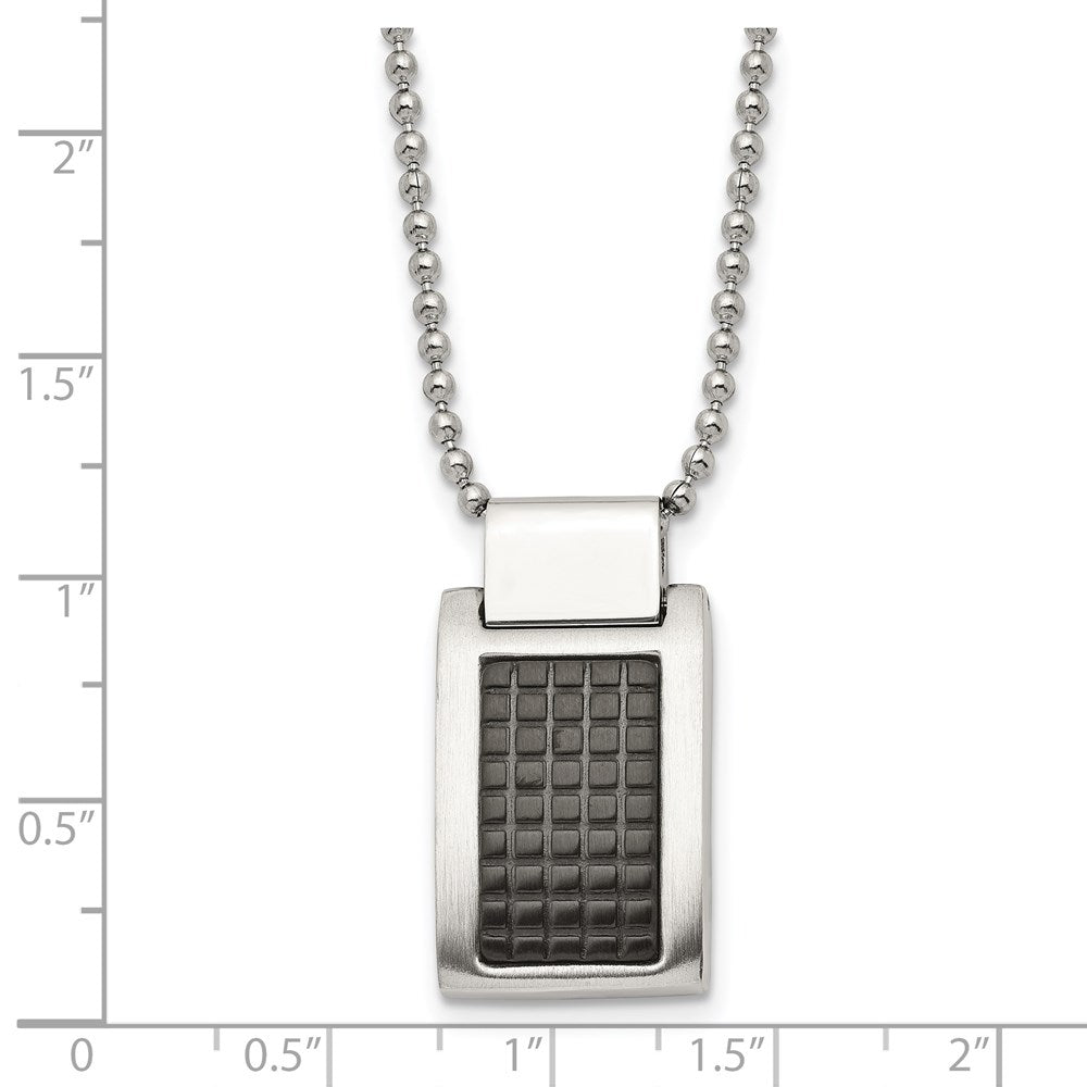 Stainless Steel Brushed Polished & Textured Black IP-plated 22in Necklace